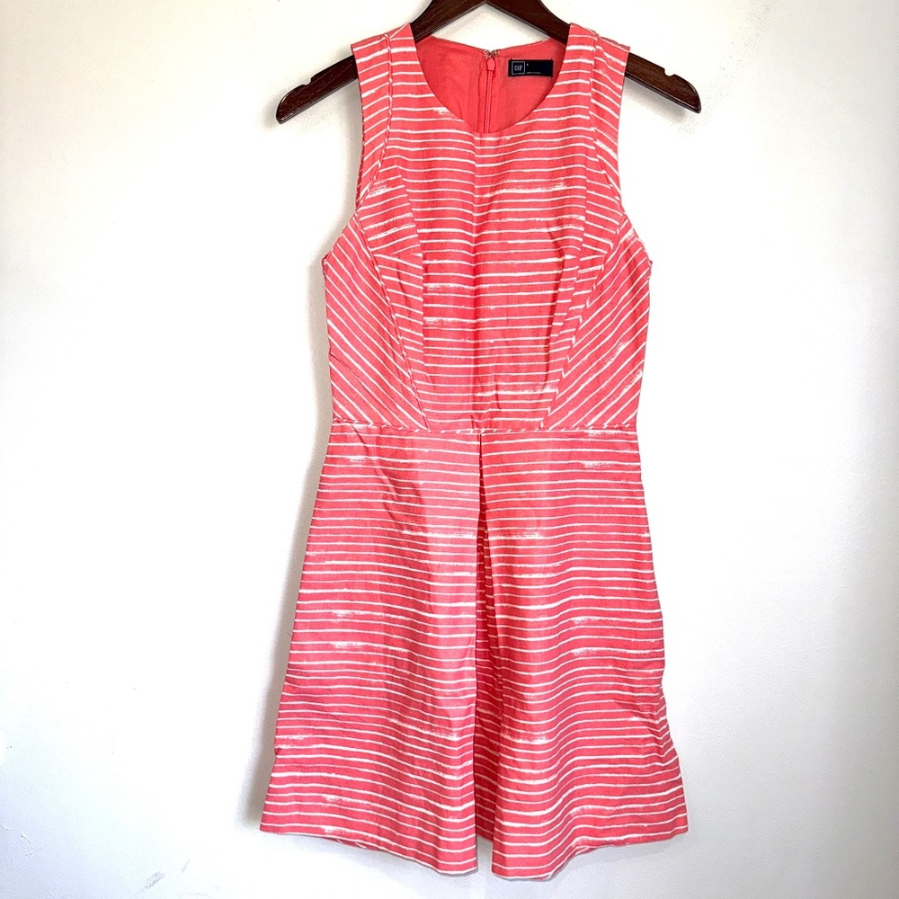 GAP Womens 0 Coral White Stripe Sleeveless A Line Above Knee Dress KK13